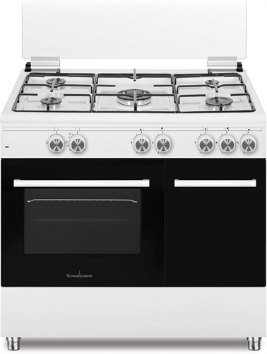Schaub Lorenz SS590GEW Cucina Libera installazione 90 x 60 cm con Coperchio 5 Fuochi Gas Griglie Smaltate Forno Gas Grill Elettrico Portabombola colore Bianco
