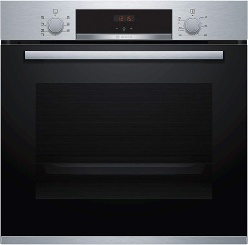 Bosch HBA513BS1, Forno da incasso, Aria Calda 3D: Cottura uniforme fino a 3 livelli, Display LED rosso, Manopole a scomparsa, Acciaio