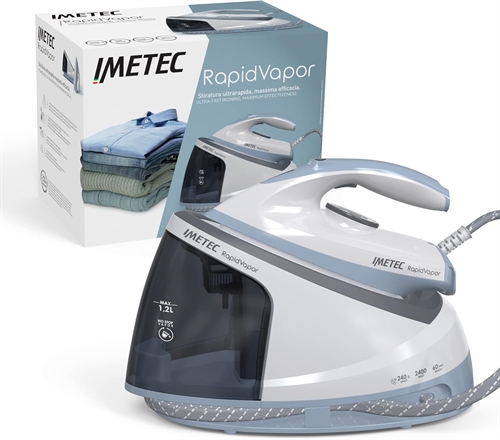 Imetec 9033 Rapidvapor Ferro da Stiro Generatore di Vapore, Piastra Fluid Ceramic a Rapido Riscaldamento, Leggero, Sistema di Pulizia Calc Clean, Colpo Vapore 240 g, 5 Bar Pump