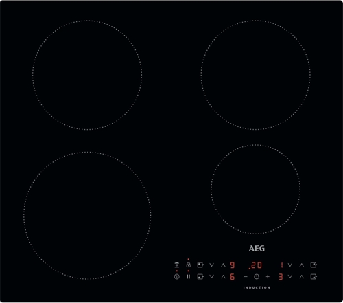 Aeg IKB64301CB piano cottura a induzione 4 zone di cotura, dimensioni: L 590 mm, P 520 mm, piano in Vetro float, Nero