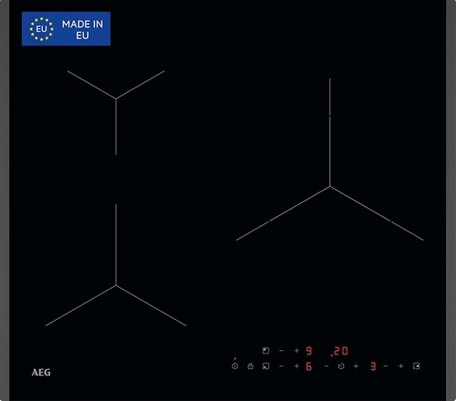 Aeg TN63IP0BFB piano cottura a induzione, 3 zone di cotura, dimensioni: L 590 mm, P 520 mm, piano in Vetro float, Nero