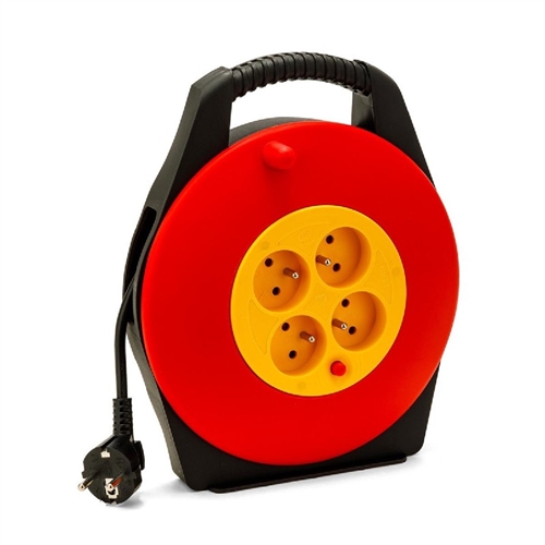 Velamp DOMREEL-10 Bobina di cavo domestico da 10 m H05VV-F3G1.0MM2, 4 prese 2P+E 16A, NF, CE