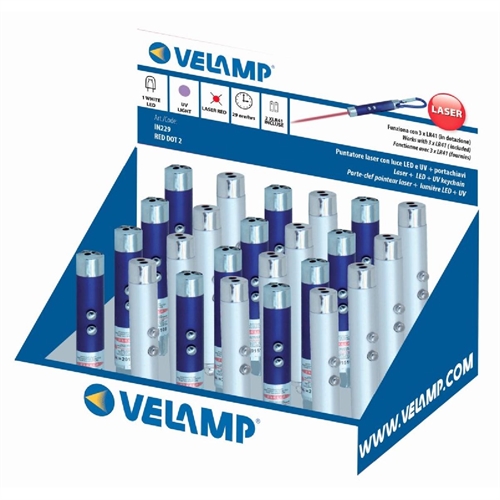 Velamop IN229 Portachiavi laser + luce uv + led red dot2 blister 96 pezzi.