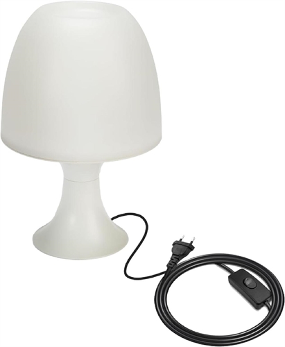 Velamp TL1010-B Velamp Mushroom - Lampada da tavolo – Design moderno ed elegante – Lampada E14 – Struttura in plastica colore bianco