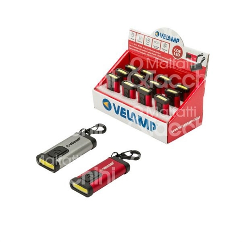 Velamp IR214 Torcia COB ricaricabile con moschettone. In alluminio. Colori assortiti ( scatola da 11 pezzi )