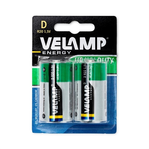 Velamo DR20/2BP Pila zinco carbone, torcia, R20 D, 1,5V ( 34 scatole da 60 blister ) 4080 pile totali