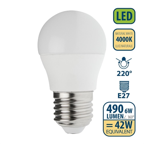 Velamp LB4067S-40K Lampadina SMD LED, Sfera P45, 6W/490lm, base E27 ( scatola da 6 pezzi )