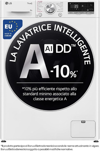 LG AI DD F4R709TAIDD Lavatrice Classe A -10%, Carica Frontale Serie R7, Lavatrice 9kg, 1400 giri, AI Wash, TurboWash 360, Lavaggio a Vapore, Wi-Fi