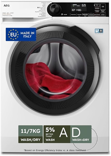 AEG LWR7D1174B LAVASCIUGA, Caricamento frontale, capacità lavaggio 11 kg, capacità asciugatura 7 kg, 12 programmi, Profondità 63,1 cm, Bianco/oblò nero, Classe A