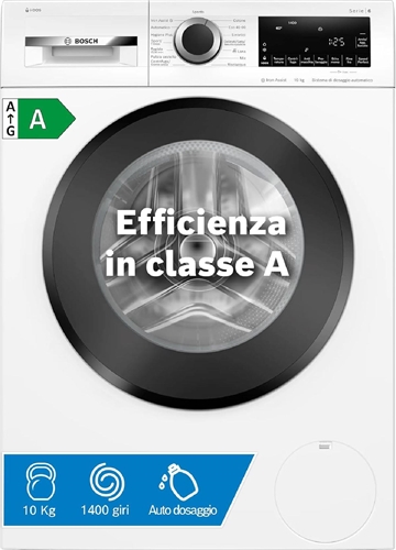 Bosch WGG254F0II Serie 6 Lavatrice a carica frontale, 10 kg, 1400 giri, Classe energetica A, sistema di dosaggio automatico del detersivo e dell’ammorbidente