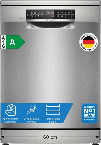 Bosch SMS8ECI02E Serie 8, Lavastoviglie Smart da libera installazione, 14 coperti, Cestelli personalizzabili, Motore EcoSilence Drive, Lavaggio intensivo
