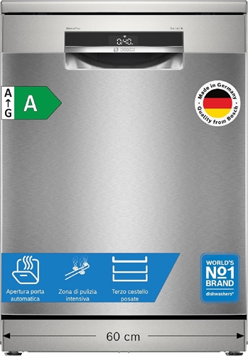 Bosch SMS6ECI15E Serie 6, Lavastoviglie Smart da libera installazione, Cestelli personalizzabili, Motore EcoSilence Drive, Lavaggio intensivo, 14 coperti, Acciaio, 60cm