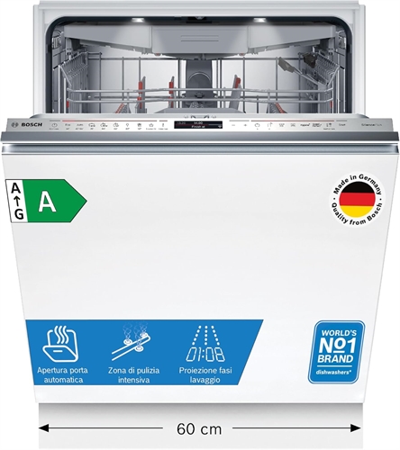 Bosch SMV8ECX01E Serie 8, Lavastoviglie Smart da incasso a scomparsa totale, Informazioni lavaggio a pavimento, Cestelli personalizzabili, Motore EcoSilence Drive