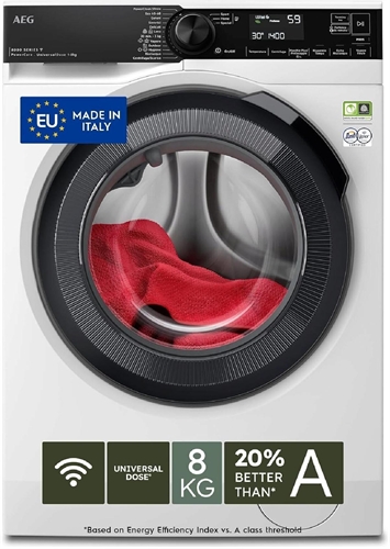 AEG Serie 8000 Lavatrice a carica frontale LR8H84BBY con tecnologia PowerCare, cassetto UniversalDose, capacità 8kg