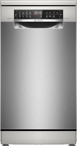 Bosch SPS6EMI21E Serie 6, Lavastoviglie Smart da libera installazione, 10 coperti, Cestelli personalizzabili, Motore EcoSilence Drive, Acciaio spazzolato anti-impronta, 45 cm
