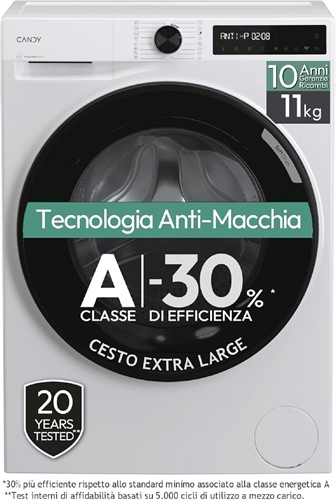 Candy BR 411BL9-S ProWash 500 Lavatrice 11 Kg, Libera Installazione, Carica Frontale, Classe A-30%, 1400 Giri