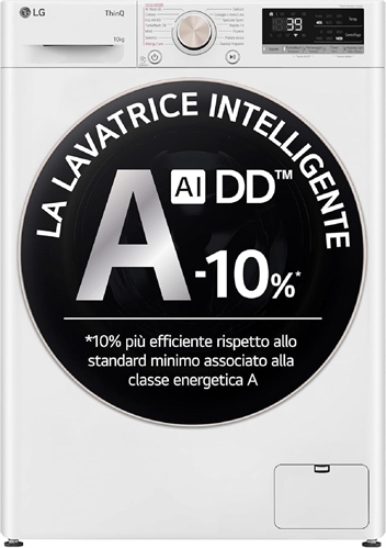 LG AI DD F4R7010TSWG Lavatrice 10 kg Classe A -10%, 1400 Giri, Carica Frontale con Oblò in Vetro Temperato, Funzione TurboWash 360, Vapore su 7 Programmi, Wi-Fi, Libera installazione, Serie R7