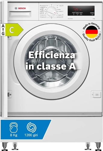 Bosch WIW24342EU Serie 6 Lavatrice da incasso 8kg 1200 giri/min Classe C | Lavatrice con motore silenzioso, opzione per ridurre il tempo di lavaggio