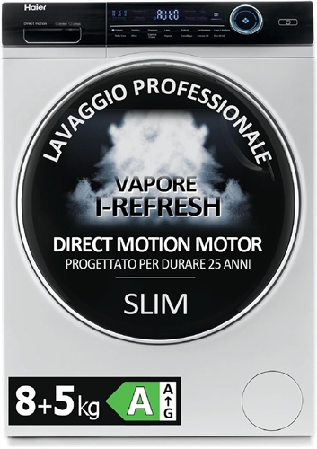 Haier HWD80-B14979 I-Pro Series 7 Lavasciuga Slim Pillow drum Classe energetica D (A) Capacita' di carico 8/5 Kg Centrifuga 1400 giri Profondita' 46 cm Motore Direct Motion Vapore