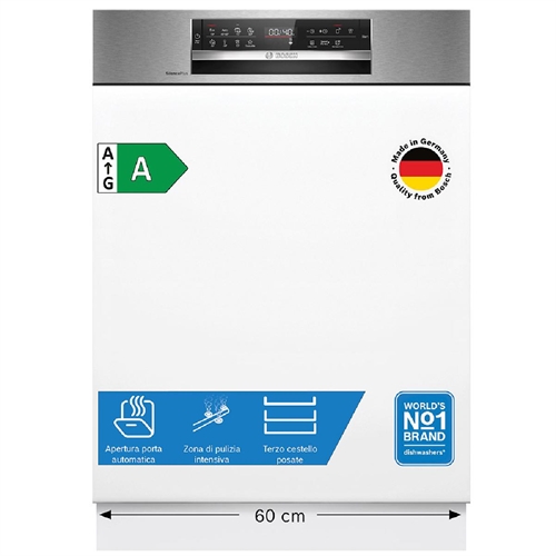 Bosch SMI6ECS12E Serie 6, Lavastoviglie da incasso con frontalino, Cestelli personalizzabili, Terzo cestello posate, Zona di lavaggio intensivo, Motore EcoSilence Drive
